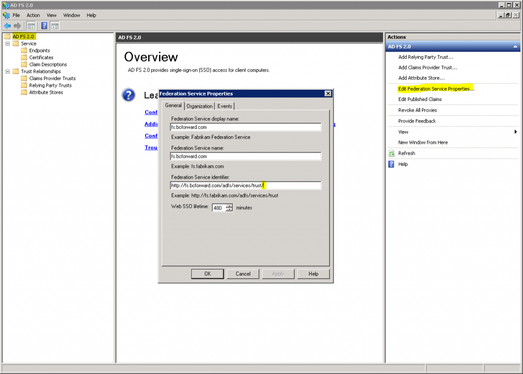 ADFSfederationserviceproperties